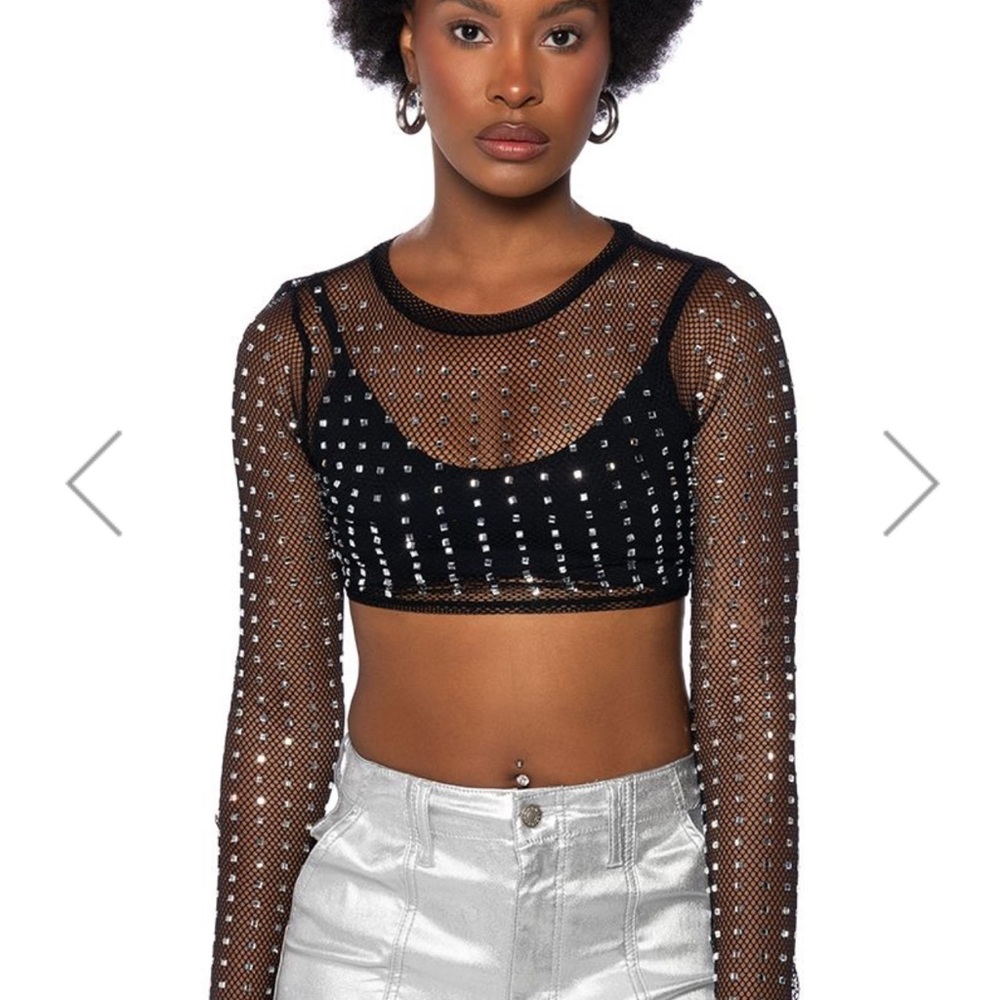 NWT Akira bejeweled crop mesh top M